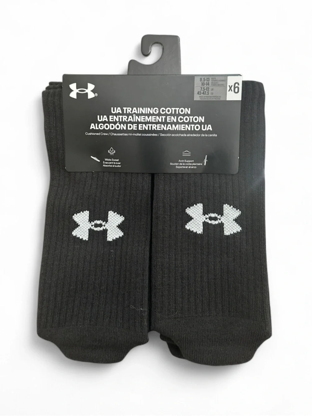 Under Armour Unisex 6-Pack Black Cushioned-Crew Socks (NWT)
